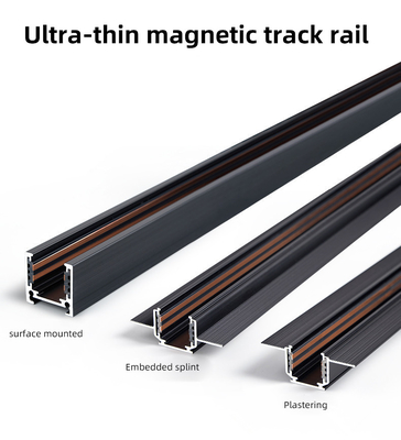 Ultra İnce 48V Manyetik Raylı Işık Sıva Üstü Gömülü Alüminyum 1m 2m 3m Raylı Ray