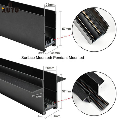 220v Yüksek Gerilim LED Manyetik Parça Işık Gömülü Alüminyum 1m / 1.5m / 2m Raylı Ray